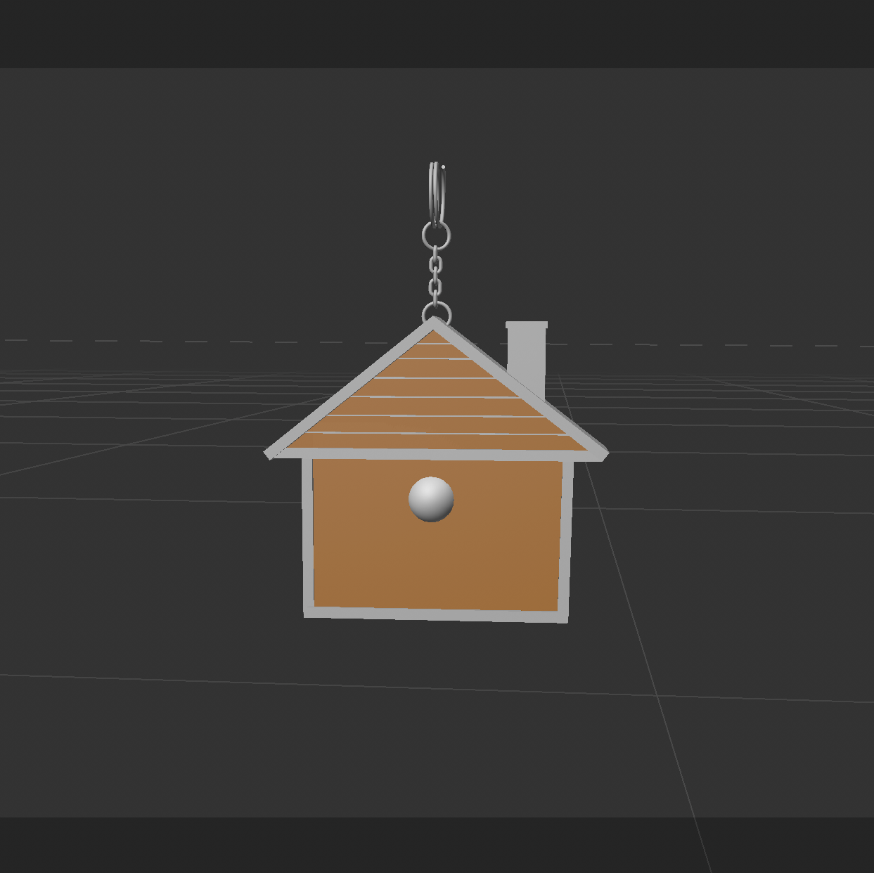 An image of the house-shaped tape measure as a partially coloured 3D model from the back