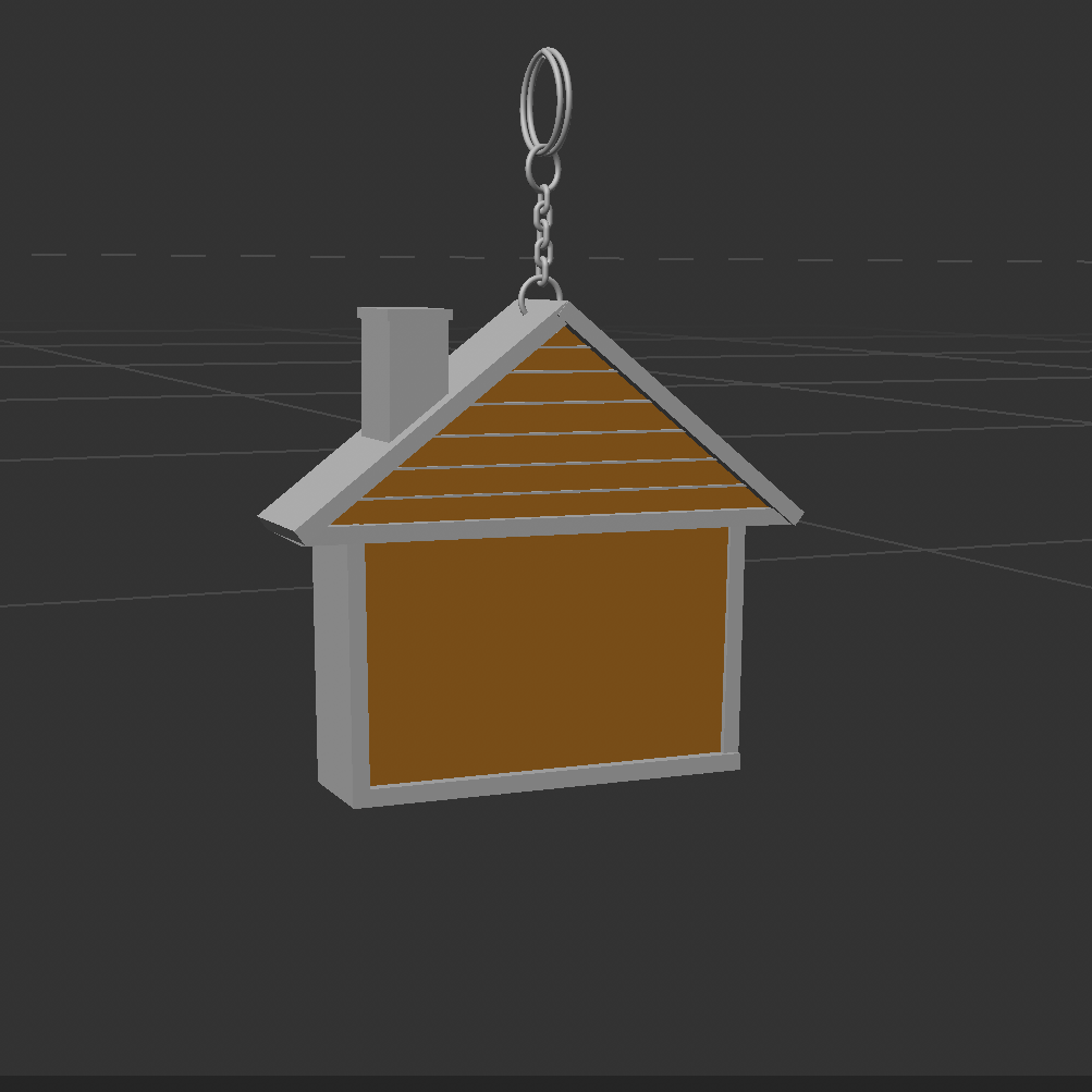 An image of the house-shaped tape measure as a partially coloured 3D model from the front