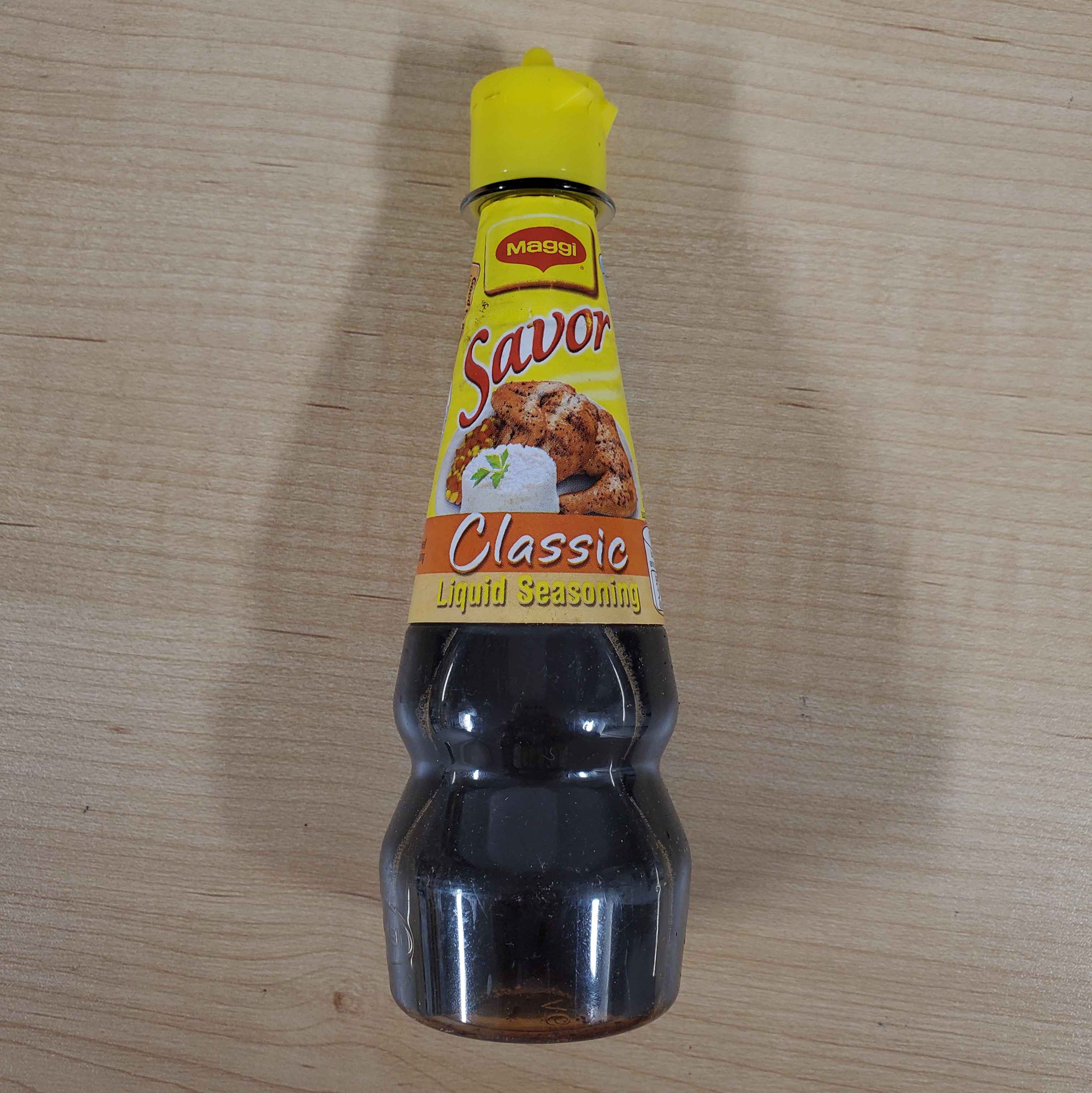 Image of a soy sauce bottle from a front view angle