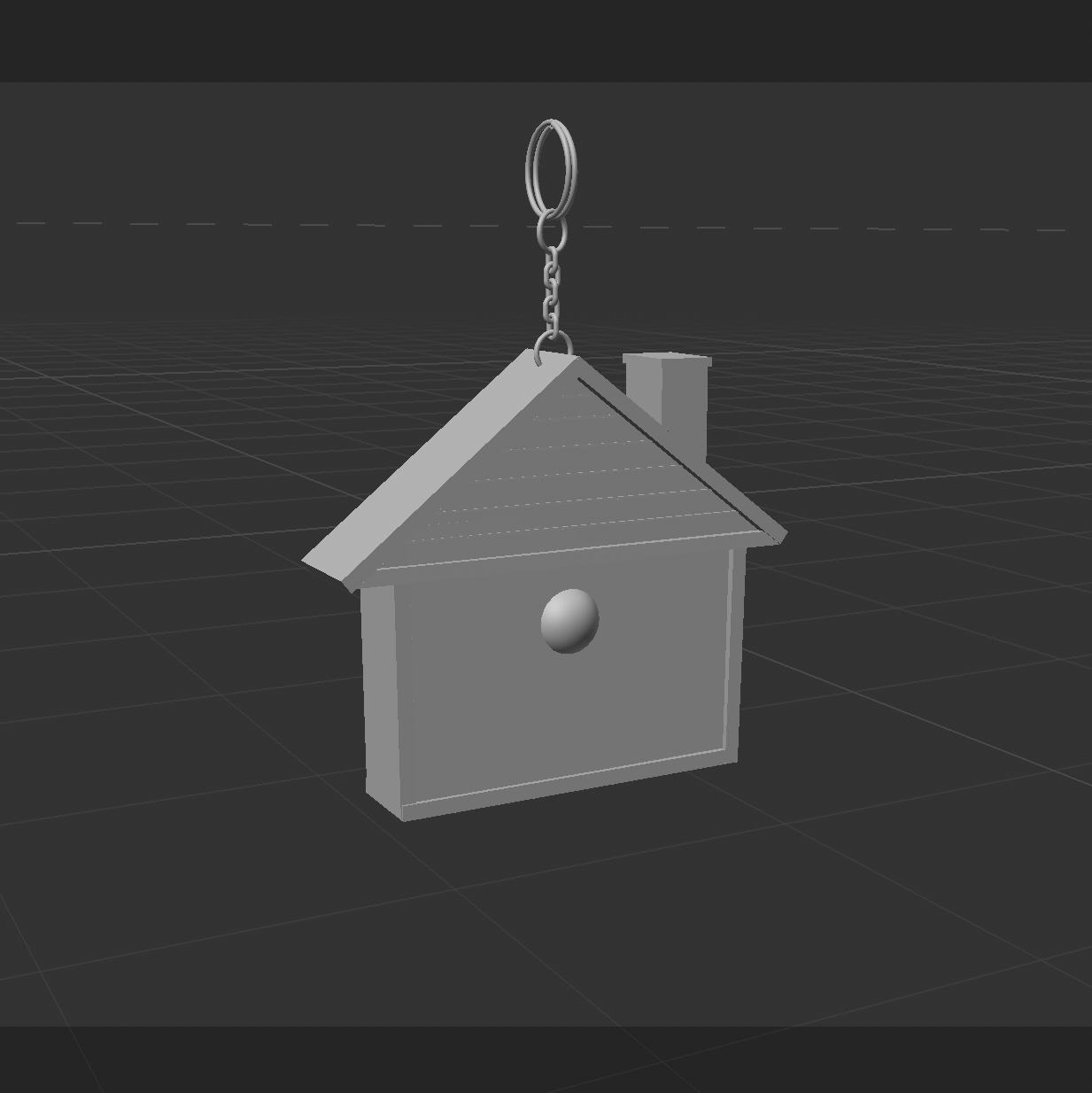 An image of the house-shaped tape measure as an uncoloured 3D model from the back