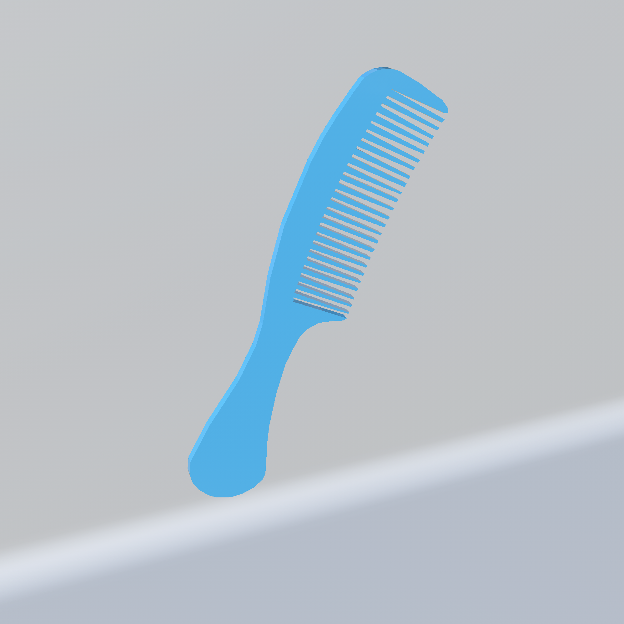 A front view of the comb 3D model that is unrendered