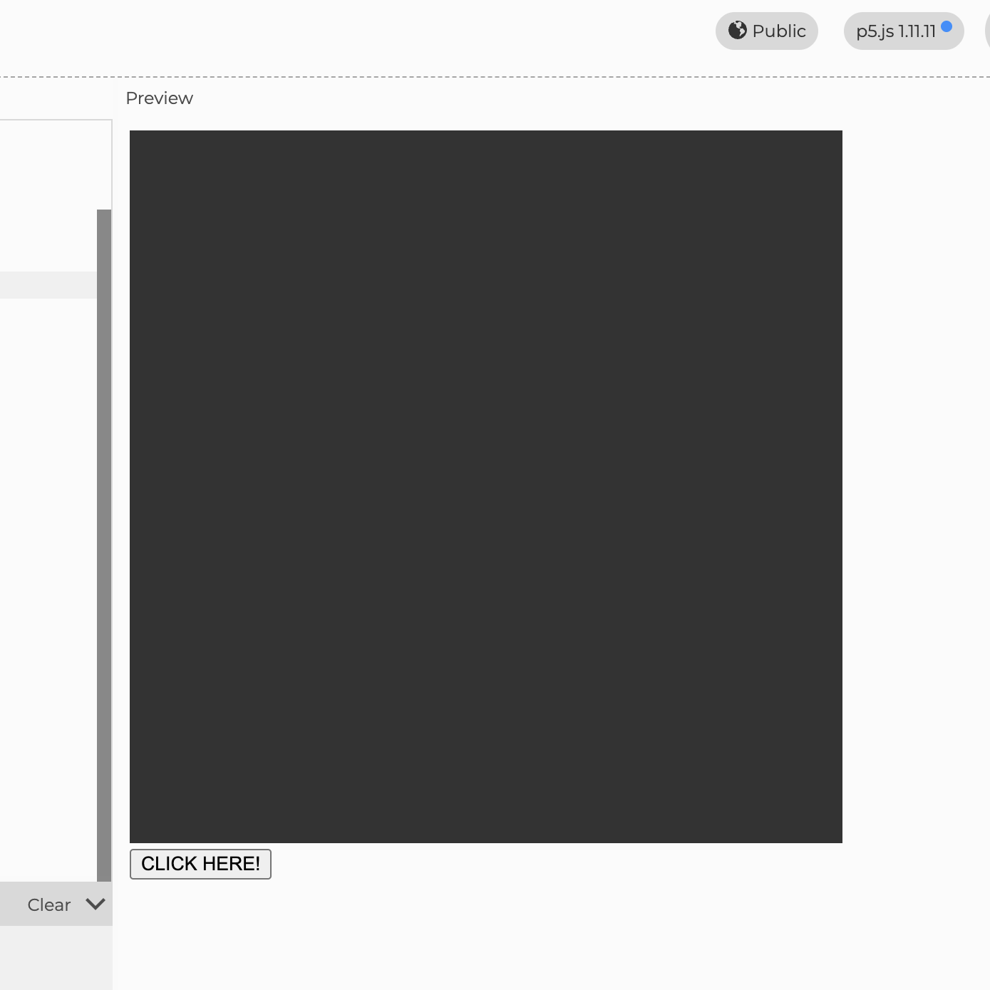 I wanted to experiment with the button controlled code since it reminds be of how actual music apps work. I started by experimenting with the canvas size placement, the content of the button, and the colour of the canvas. I also added my own sound to it instead of the original song file.