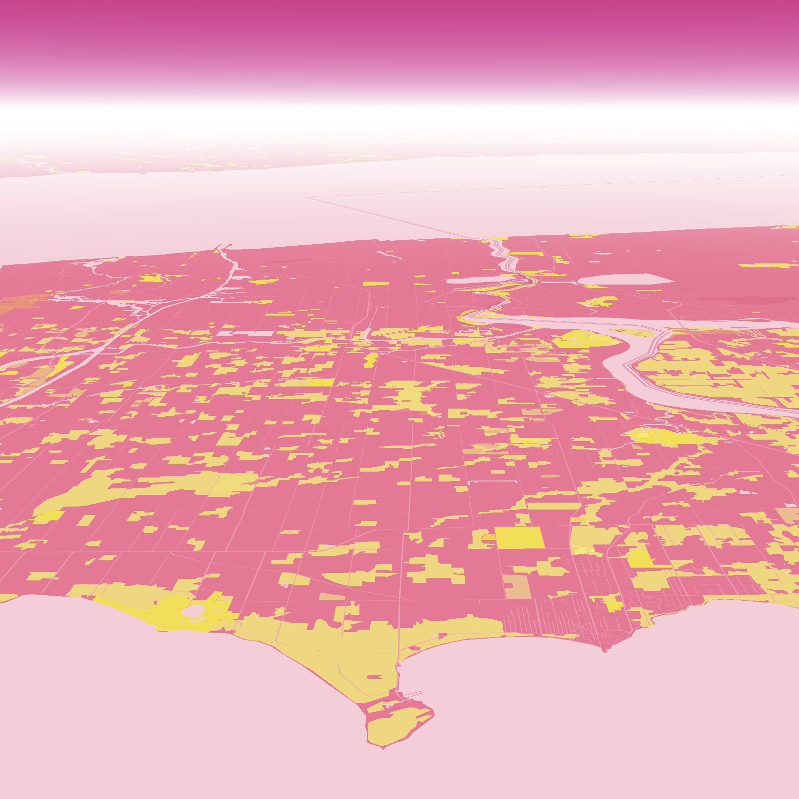 My favourite colours are pink and yellow so I wanted to make a map that matched that. Although I do enjoy this colour scheme it was quite straining on the eyes. I also removed the text here since it made the map look very overwhelming.