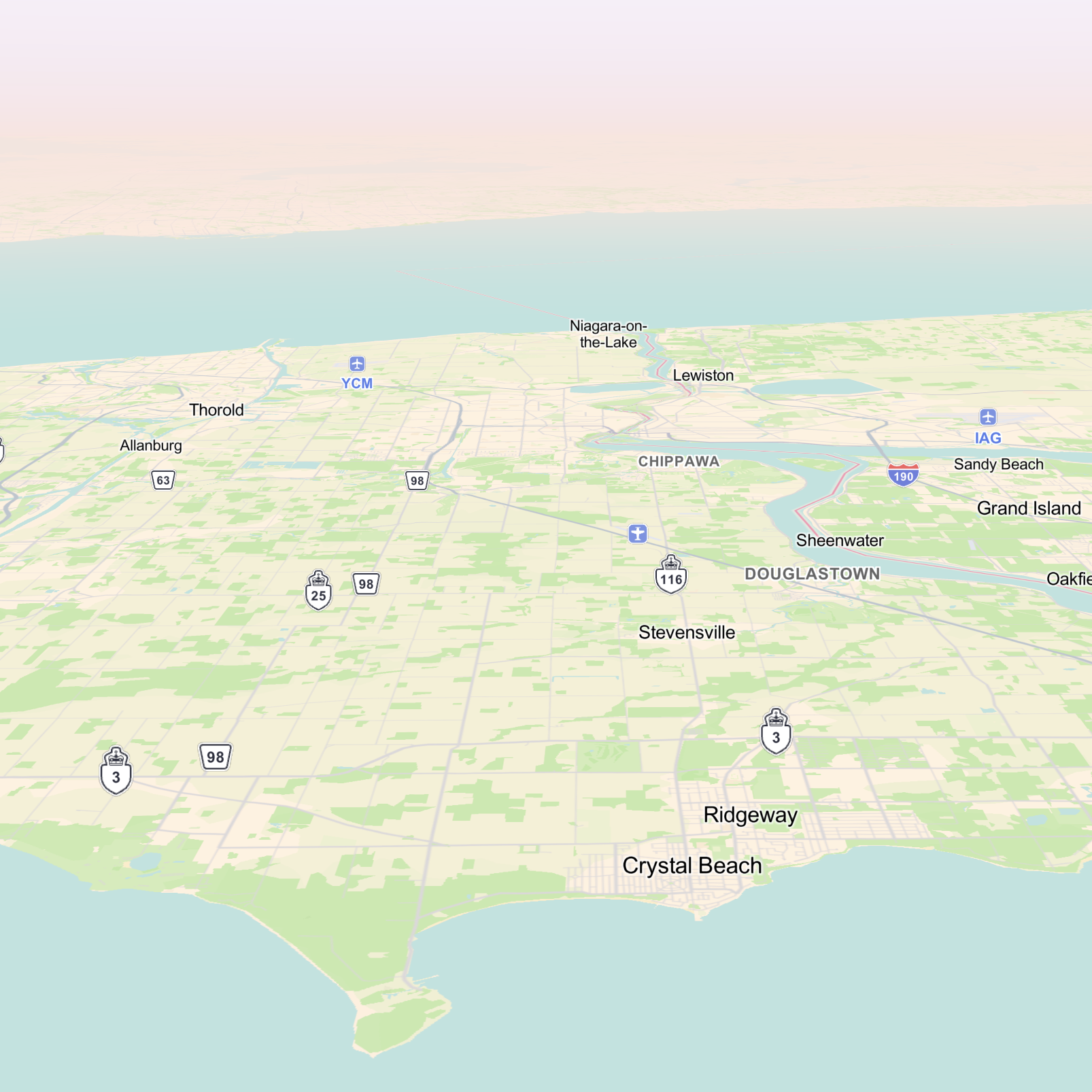 This was the base map provided by Mapbox, the map is currently displaying Niagara Falls. I didn't alter anything, only the angle at which the map is being viewed.