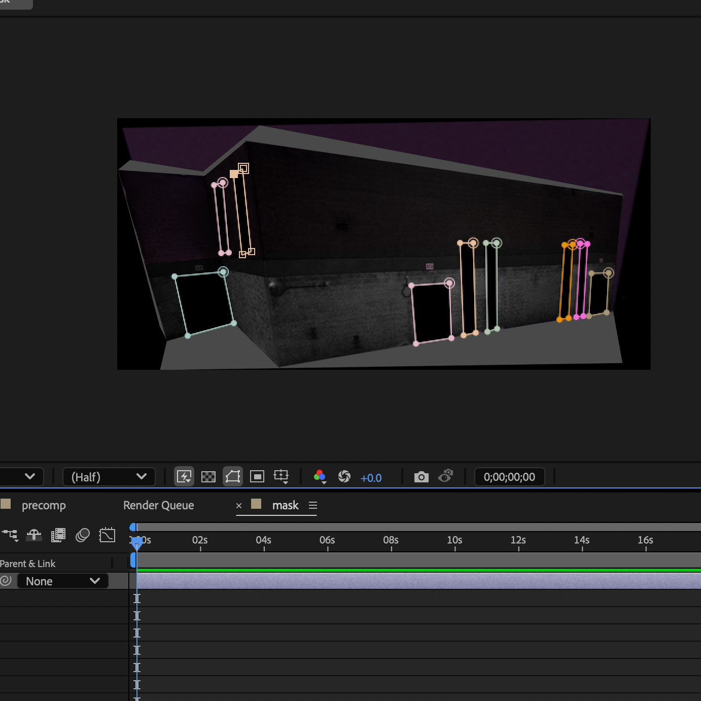 I'm using the pen tool to trace around door ways and windows and subtracting the images inside each box