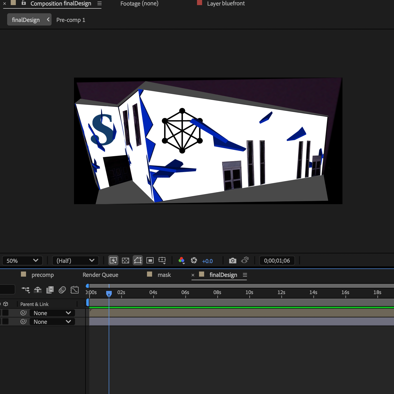 This is the final result of making a shattering effect to reveal a white background with the IXD and Sheridan logo