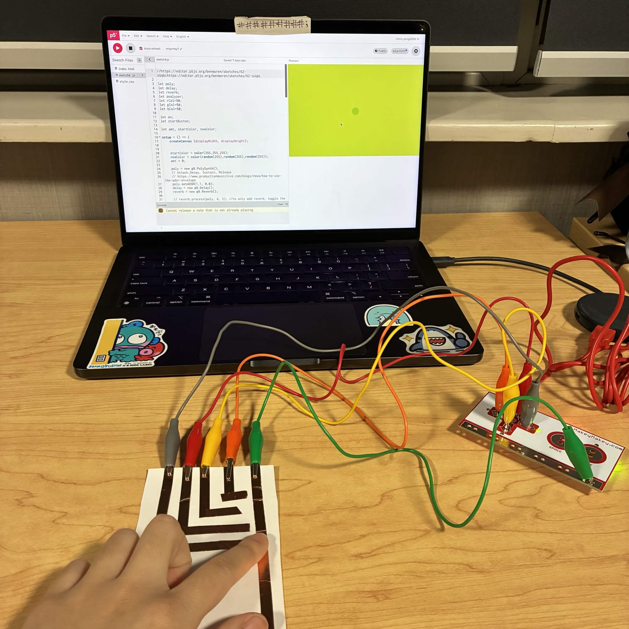 This is me connecting the circuit for the right button and seeing how the code reacts.