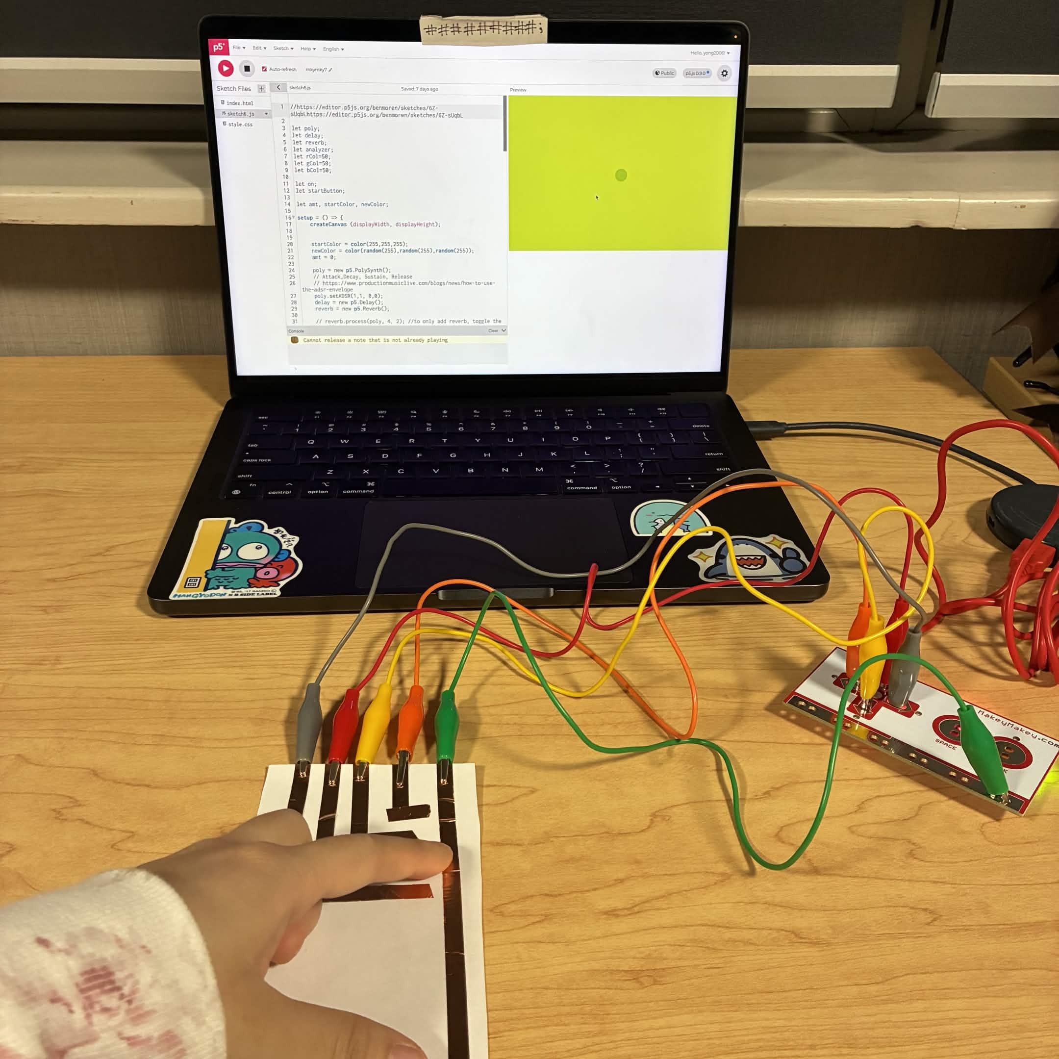 This is me connecting the circuit for the up button and seeing how the code reacts.