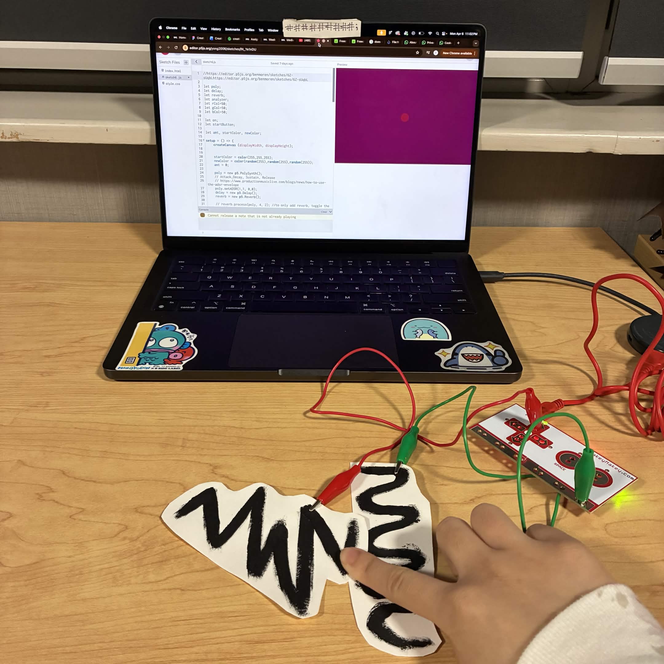 I overlapped the painted lines so I could connect the circuits using one finger. It worked successfully.