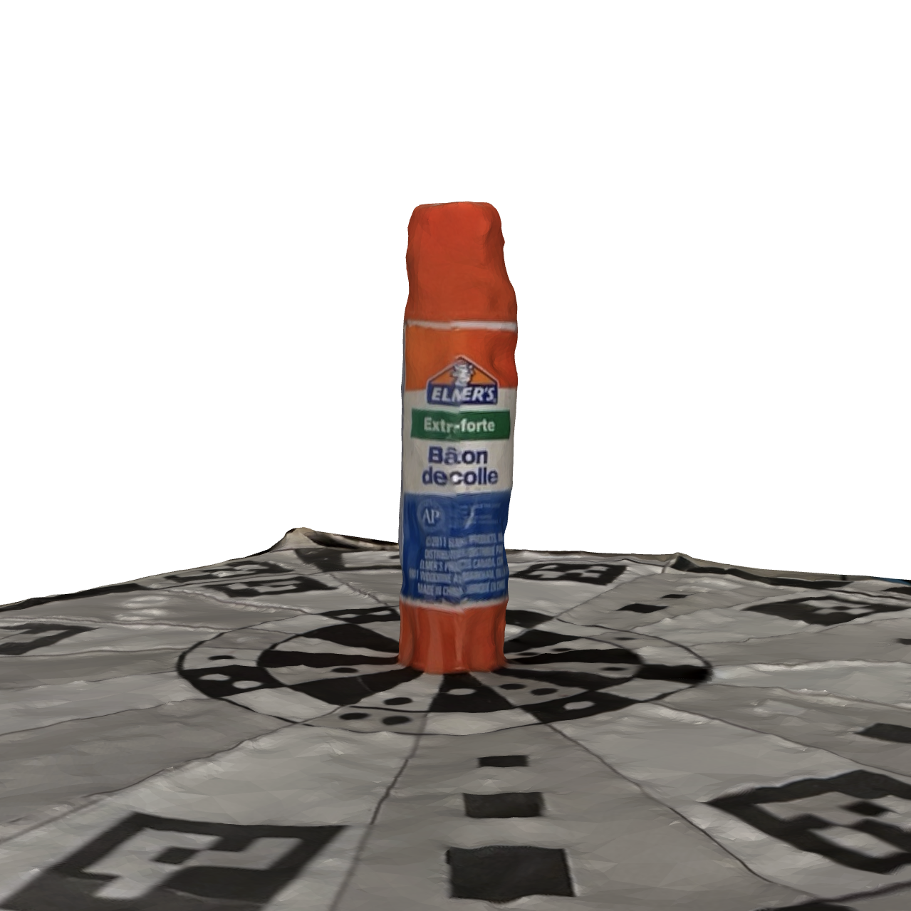 This is a front view of the glue stick scan that I took. I was frustrated scanning this object because no matter how many times I scanned it, it still came out warped. I'm assuming it was because the lid and bottom part were shiny but still frustrating.