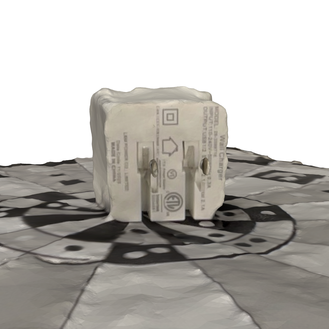 This is a front view of the charger head scan that I took. Overall, I think it this is the objects best angle since the metal prongs did not fully load so this way it doesn't look like the charger is missing anything.